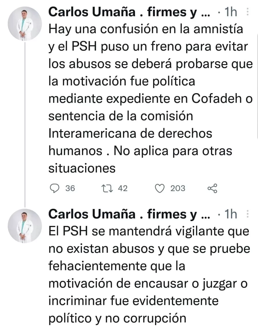 Hay una confusión en la amnistía emitida anoche, expresó el diputado del PSH, Carlos Umaña