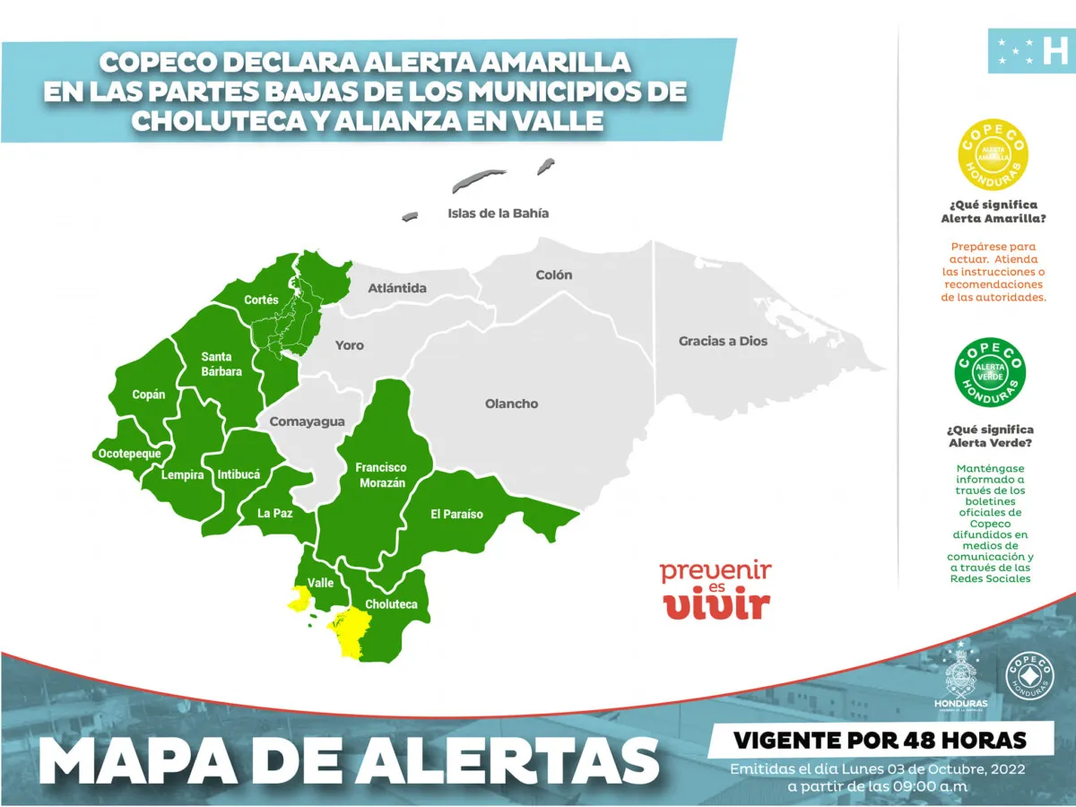 Copeco declara Alerta Amarilla en las partes bajas de los municipios de Choluteca y Alianza en Valle