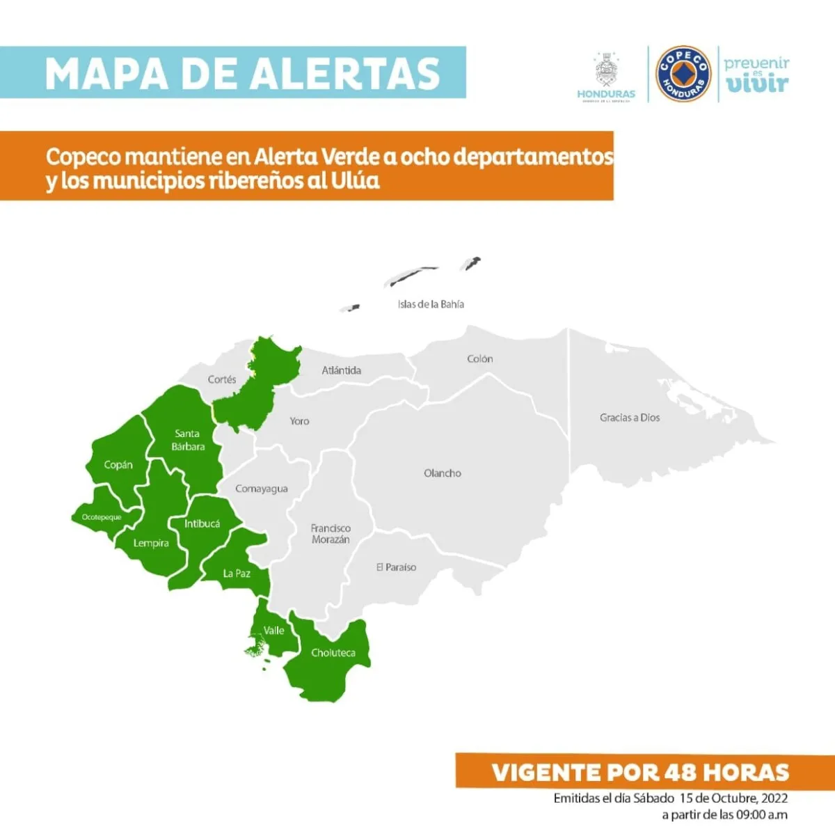 Copeco mantiene en Alerta Verde a ocho departamentos y los municipios ribereños al Ulúa