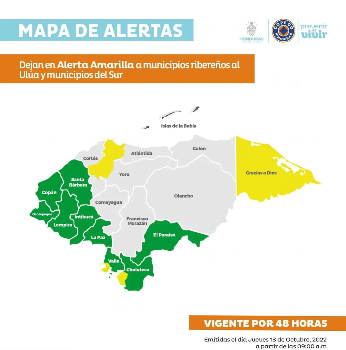 Copeco retira la alerta roja y deja en Alerta Amarilla a municipios ribereños al Ulúa y municipios del Sur