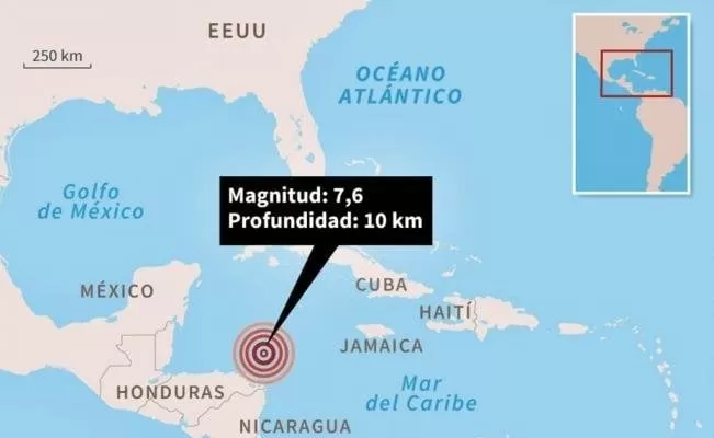 Aguas del mar Caribe retrocedieron hasta 4 metros tras el terremoto de magnitud 7.6 en Honduras
