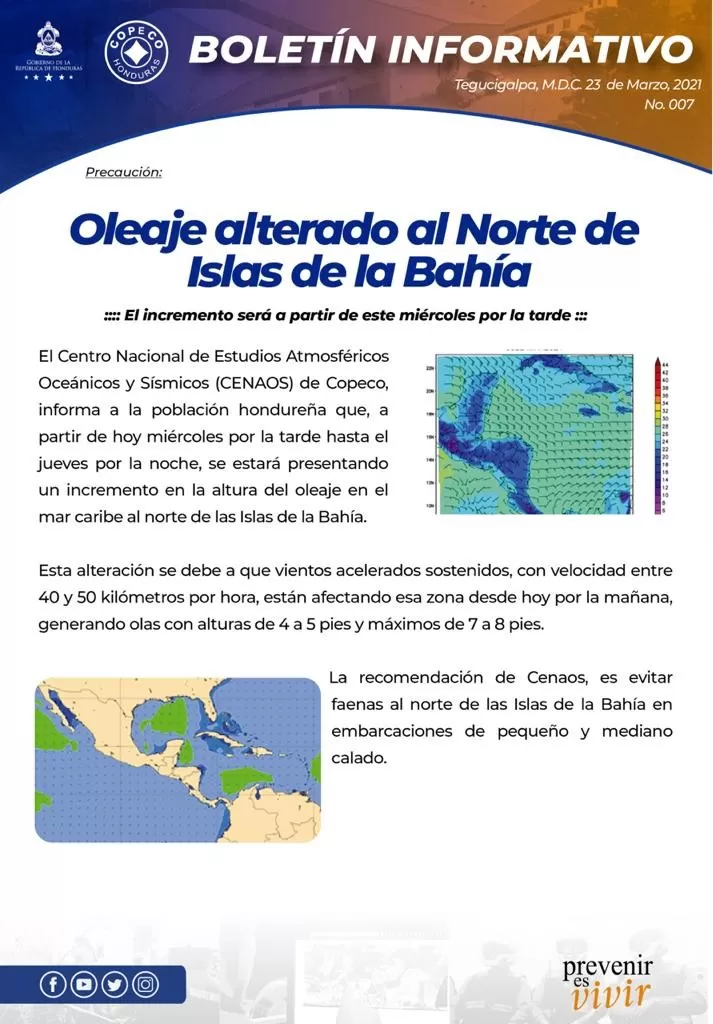 #Clima: Oleaje alterado al Norte de Islas de la Bahía