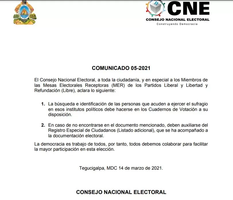CNE comunica aclaración de los Cuadernos de Votación