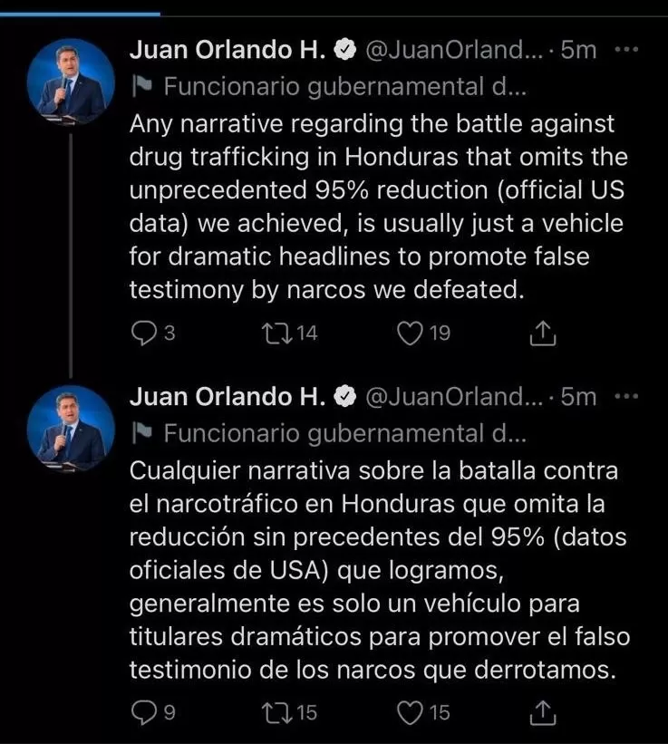 Presidente de Honduras insiste en catalogar como “falsos” los testimonios brindados en su contra en la corte de New York