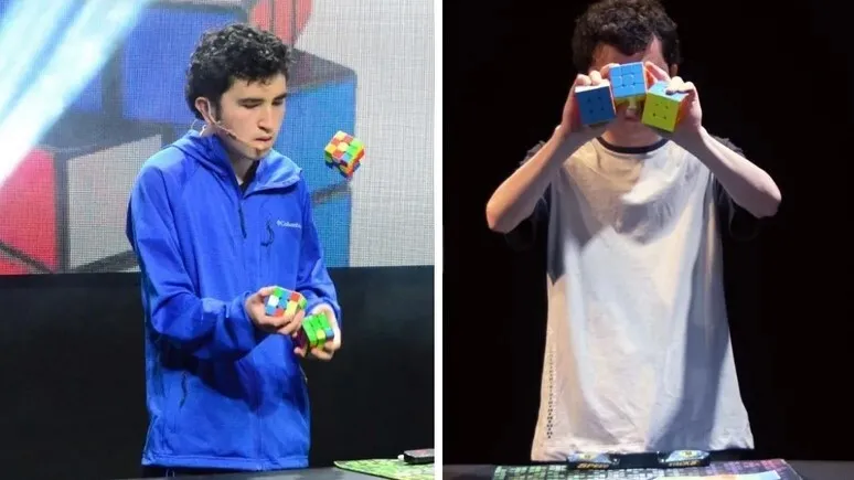 Un colombiano resuelve tres cubos de Rubik mientras hace malabares rompiendo un récord mundial