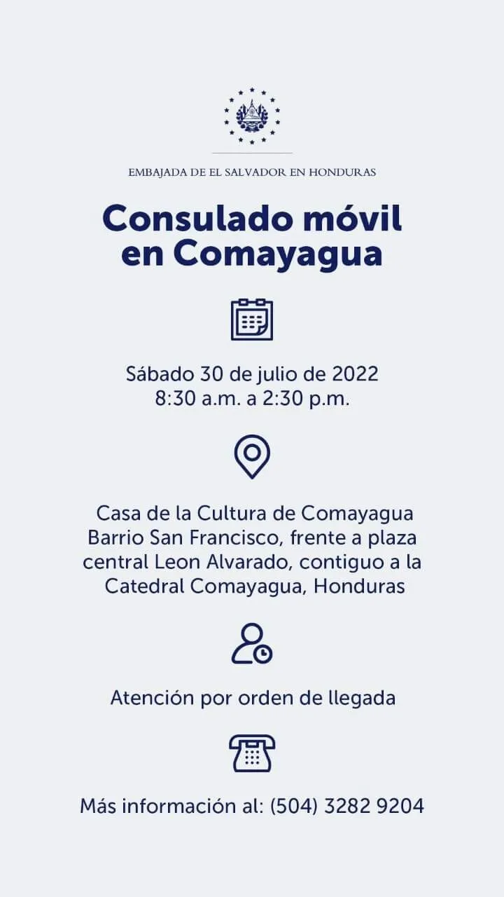 Consulado móvil de la República de El Salvador en Comayagua