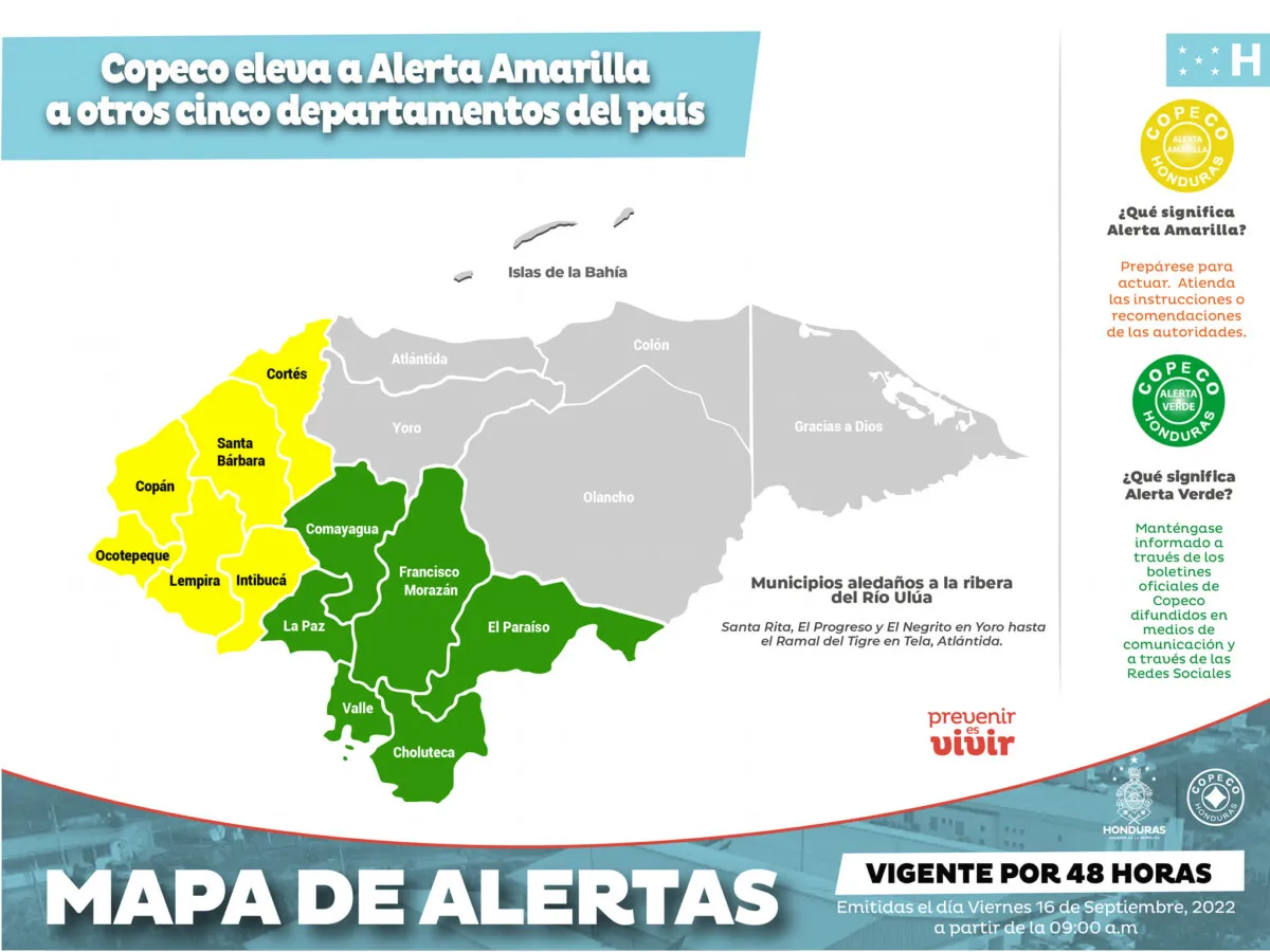 Copeco eleva a Alerta Amarilla a otros cinco departamentos del país
