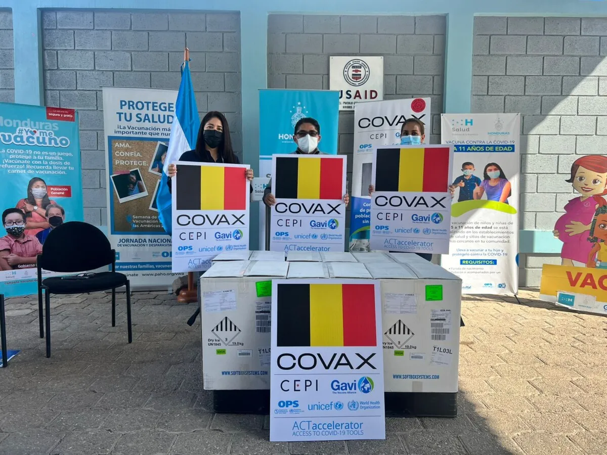 El Gobierno de Bélgica dona 184,320 dosis de vacunas contra la COVID-19 a Honduras, por medio del Mecanismo COVAX