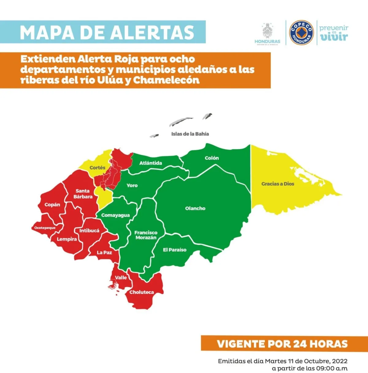 Extienden Alerta Roja para ocho departamentos y municipios aledaños a las riberas del río Ulúa y Chamelecón
