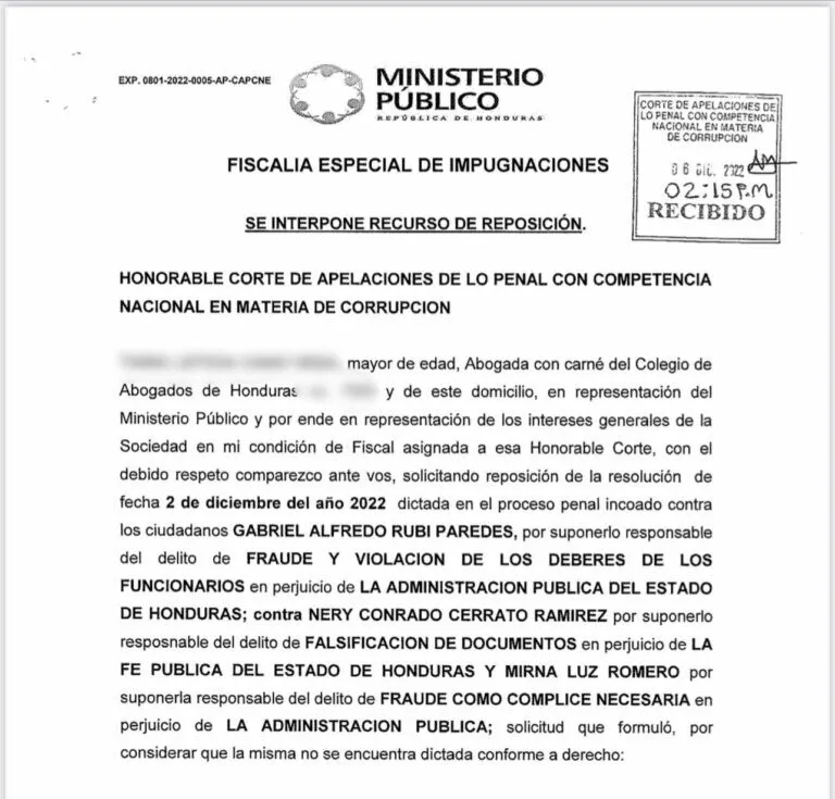 MP presenta recurso contra cartas de libertad otorgadas a exfuncionarios Gabriel Rubí y Nery Cerrato