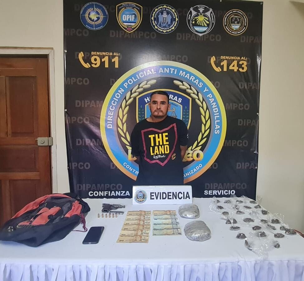 Con arma de fuego y droga, la DIPAMPCO captura a alias 24/7, distribuidor de drogas independiente que operaba en el occidente de Honduras