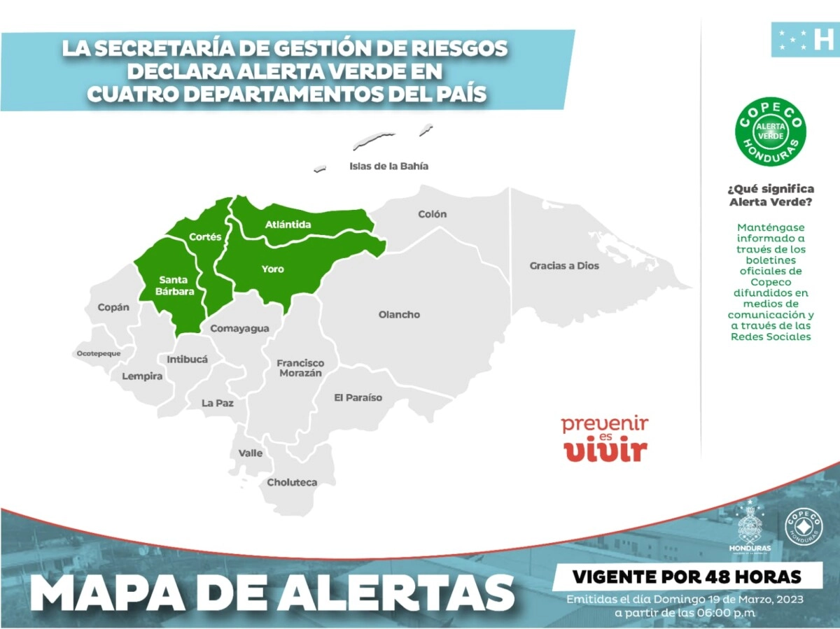 COPECO declara Alerta Verde en cuatro departamentos del país: Santa Bárbara, Cortés, Atlántida y Yoro
