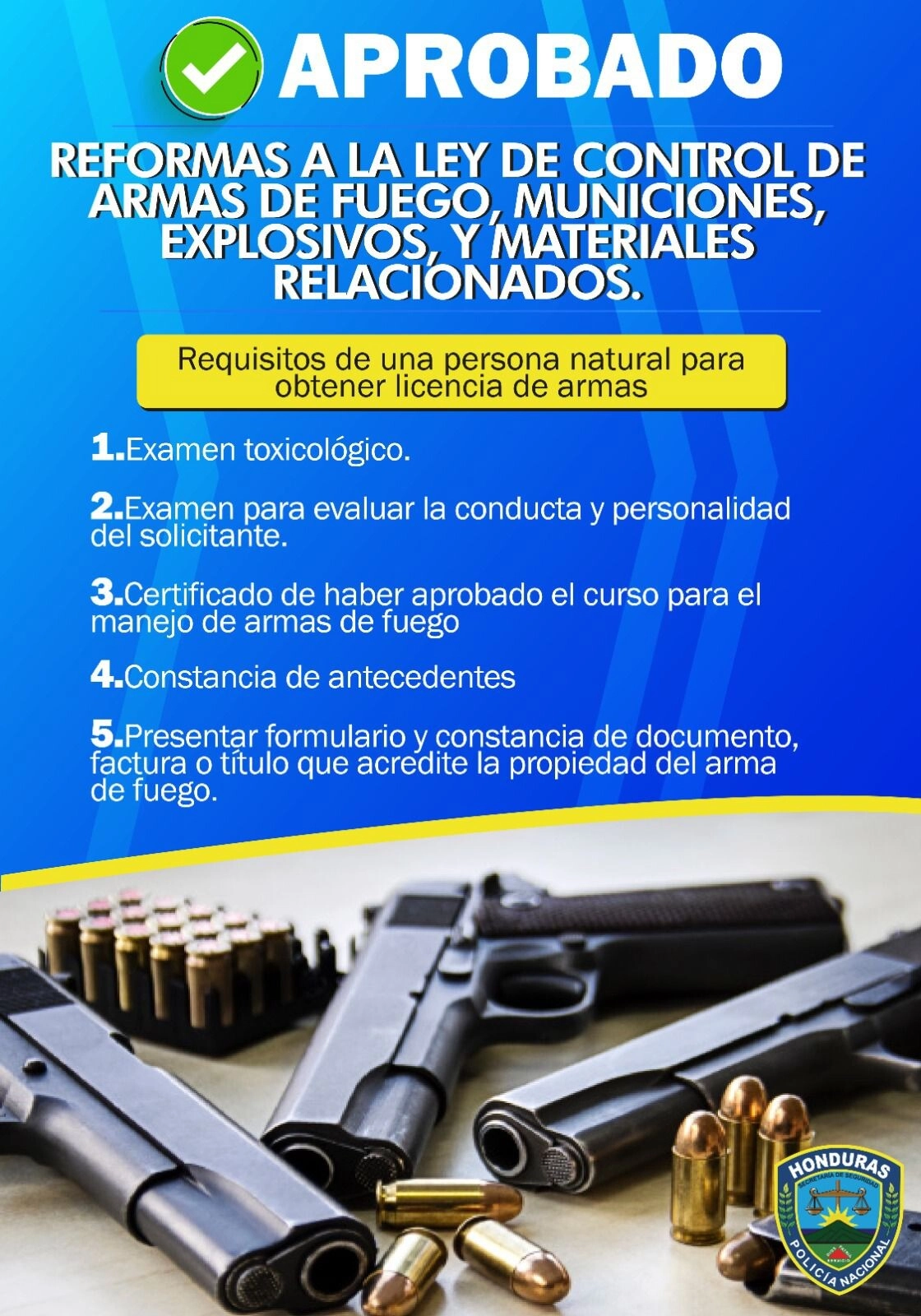 Policía Nacional da a conocer los requisitos para obtener licencia de armas