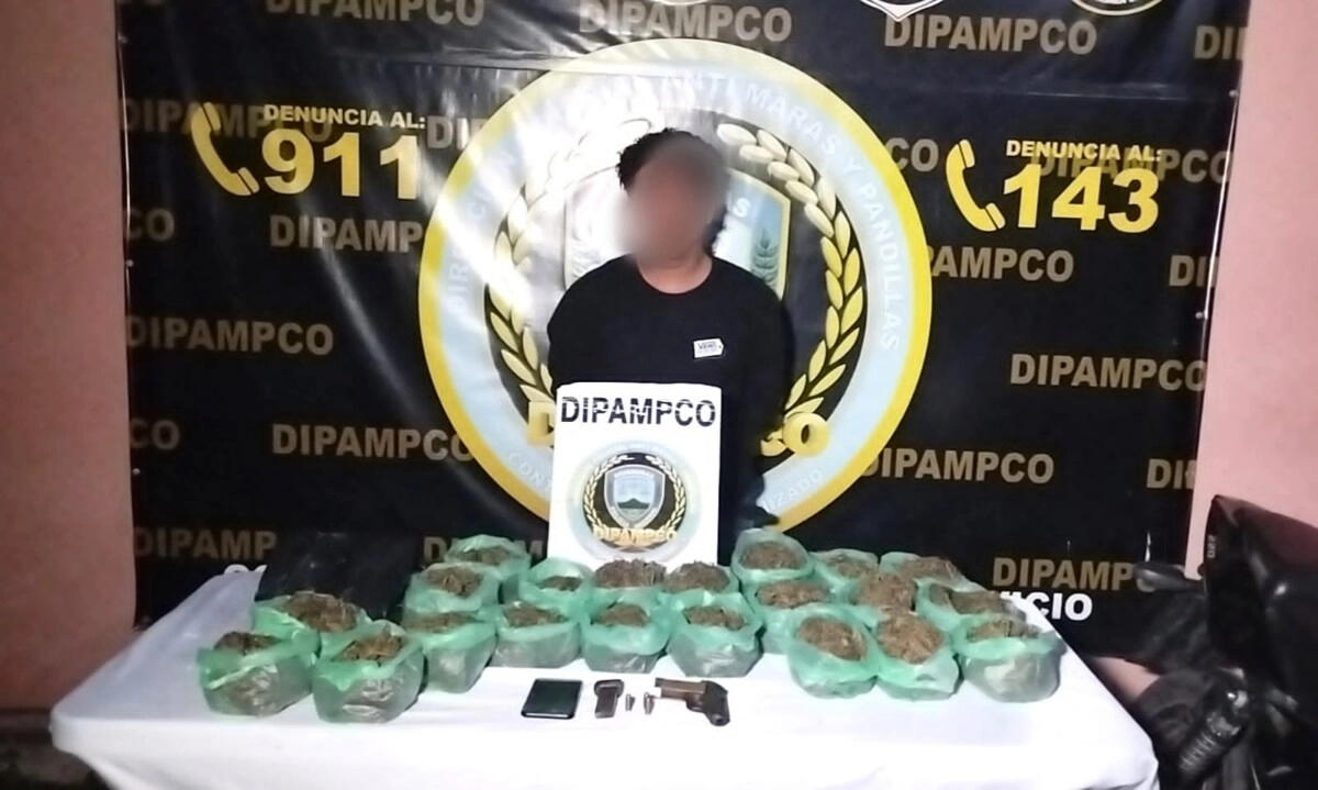 En posesión de varias libras de supuesta marihuana y un arma de fuego es capturado por la DIPAMPCO un individuo en Cantarranas, Francisco Morazan02