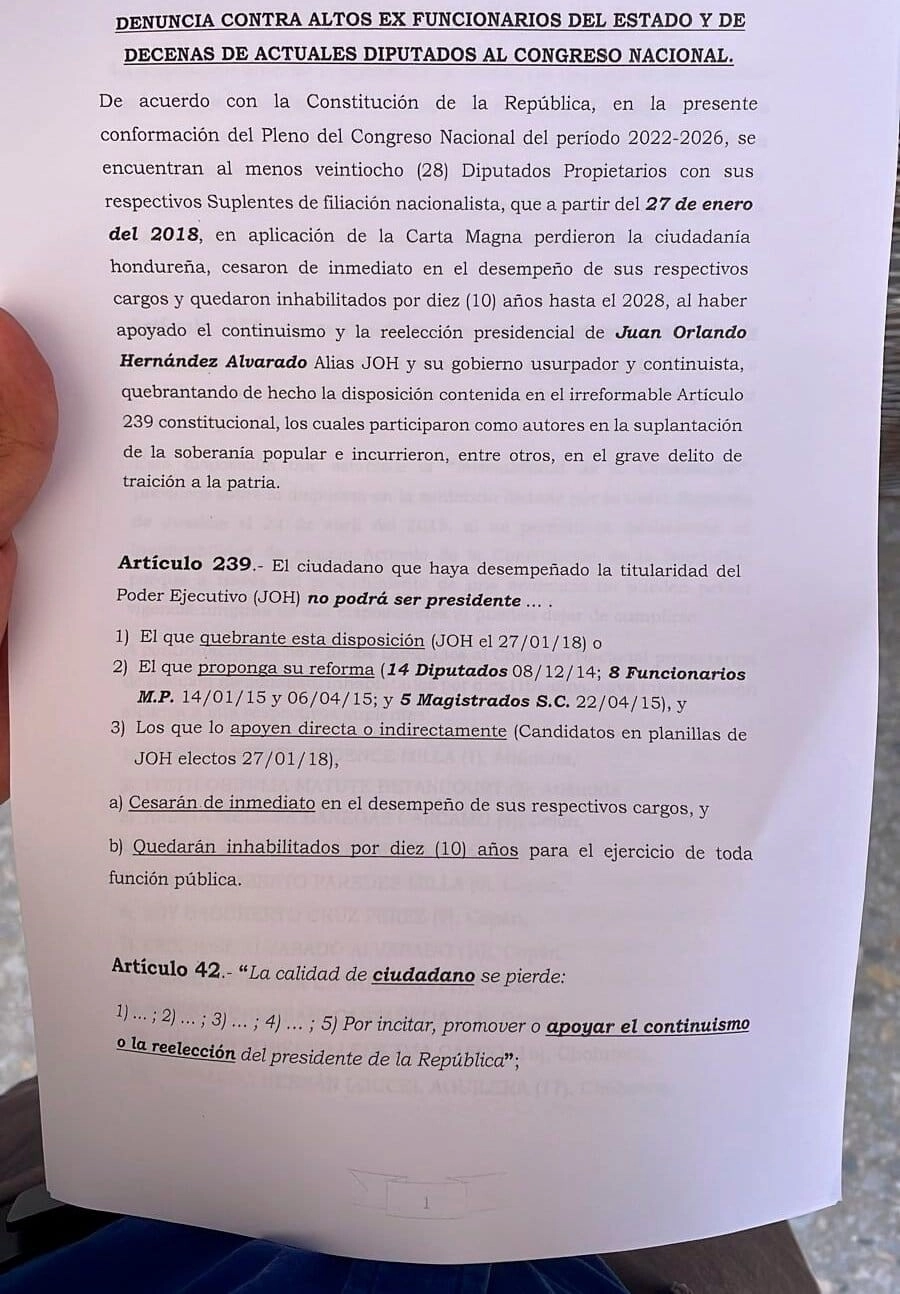 Denuncian A 28 Diputados Y Exfuncionarios Ante El Ministerio Público, Por Apoyar La Reelección De Juan Orlando Hernández (2018 2022)