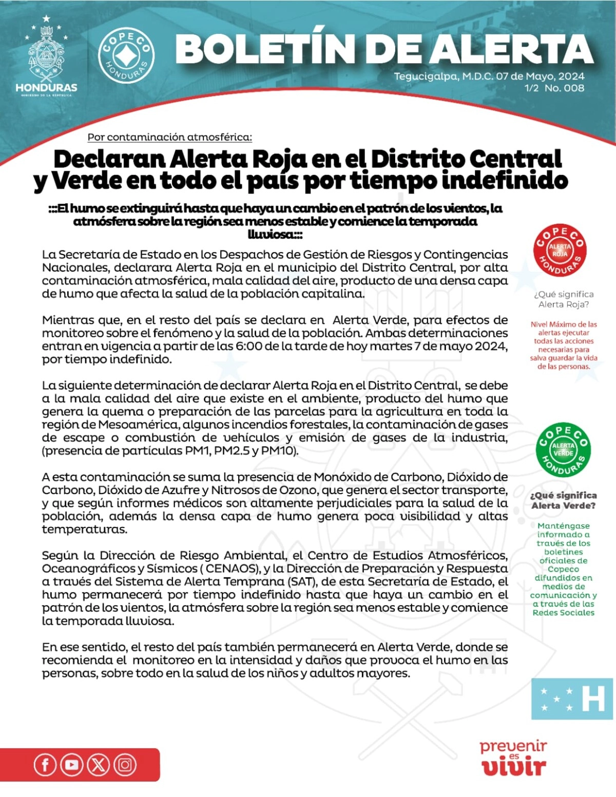 Declaran Alerta Roja En El Distrito Central Y Verde En Todo El País Por Tiempo Indefinido 01
